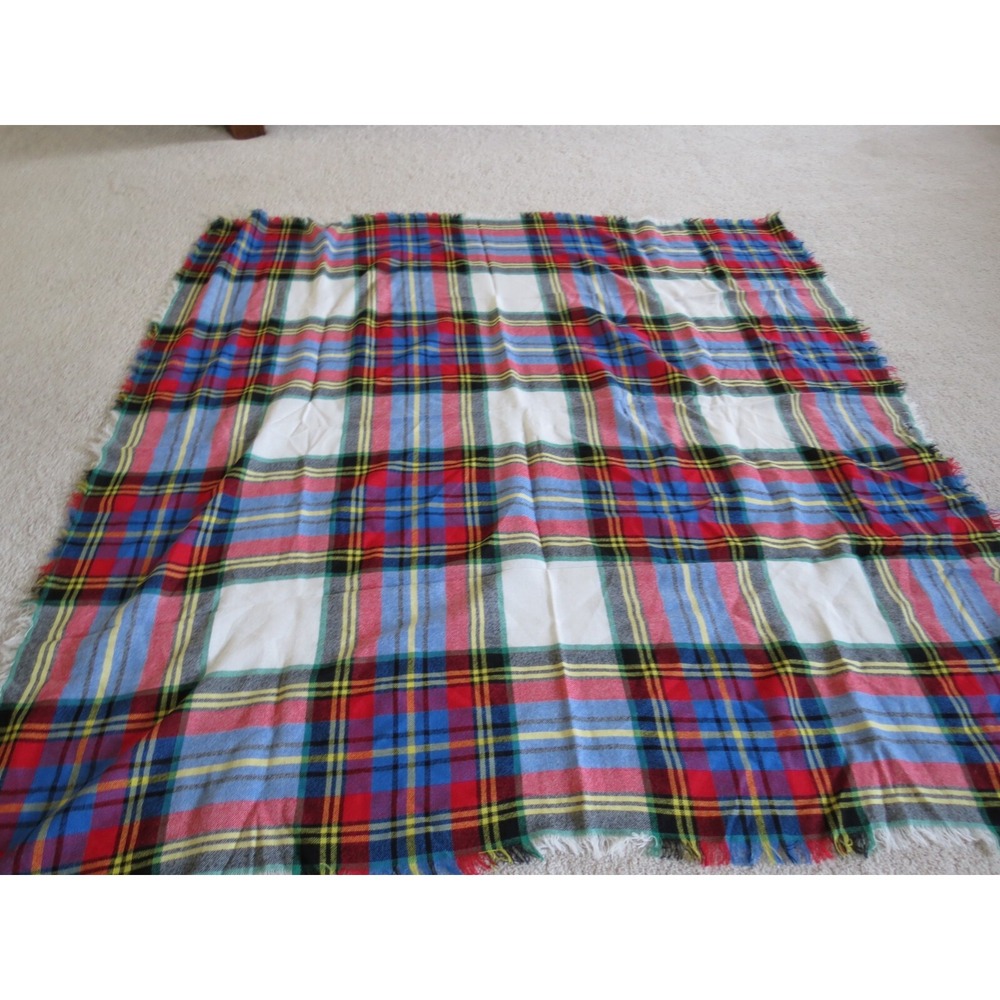 Red White Blue Plaid Fringed Scarf Patriotic Colors Square Pashmina Wrap